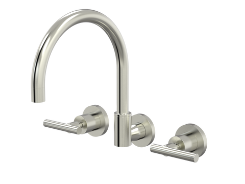 Tapware ParTaps Portsea Sink Set Wall Swivel Colour: Brushed Nickel Style: Lever Ceramic Disc Place & Palette