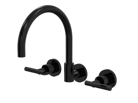 Tapware ParTaps Portsea Sink Set Wall Swivel Colour: Midnight Black Style: Lever Ceramic Disc Place & Palette