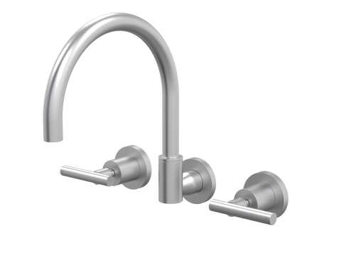 Tapware ParTaps Portsea Sink Set Wall Swivel Colour: Satin Pearl Style: Lever Ceramic Disc Place & Palette