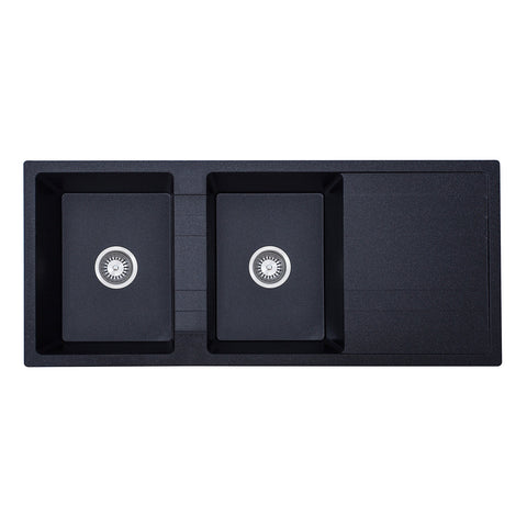 Basins Modern National Ria Double Bowl Granite Sink Colour: Black Graphite Place & Palette