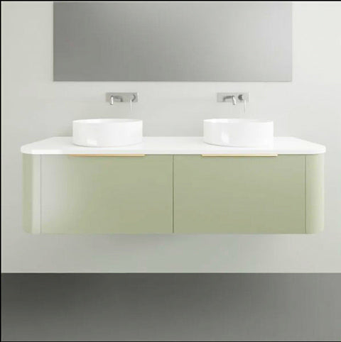 Santos Wall Hung Vanity with Silksurface Top & White Gloss Above Counter Basin-Vanities-Timberline-L 1500mm Double Bowl-place-and-palette