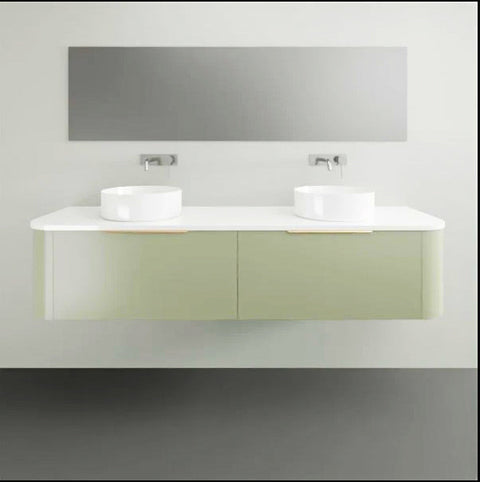 Santos Wall Hung Vanity with Silksurface Top & White Gloss Above Counter Basin-Vanities-Timberline-L 1800mm Double Bowl-place-and-palette