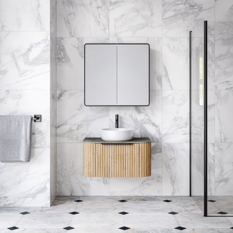 Santos Wall Hung Vanity with Silksurface Top & White Gloss Above Counter Basin-Vanities-Timberline-place-and-palette