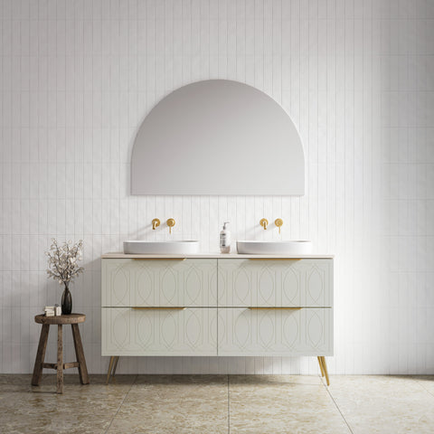 Sutherland House Wall Hung Vanity with Caesarstone Top & White Gloss Above Counter Basin-Vanities-Timberline-place-and-palette