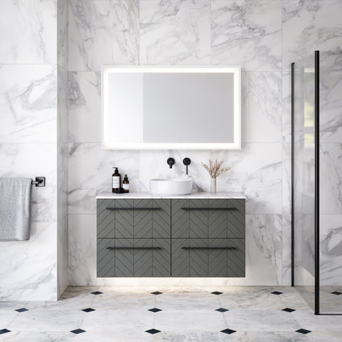 Sutherland House Wall Hung Vanity with Caesarstone Top & White Gloss Above Counter Basin-Vanities-Timberline-place-and-palette