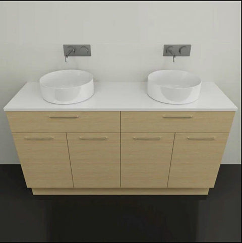 Taylor Floor Standing Vanity with Silksurface Top & White Gloss Above Counter Basin-Vanities-Timberline-L 1500mm Double Bowl-place-and-palette