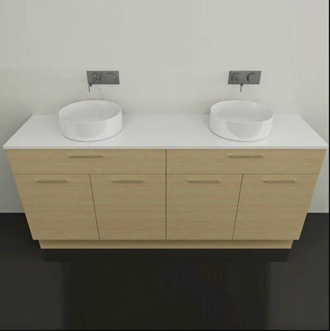 Taylor Floor Standing Vanity with Silksurface Top & White Gloss Above Counter Basin-Vanities-Timberline-L 1800mm Double Bowl-place-and-palette