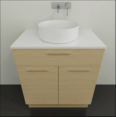 Taylor Floor Standing Vanity with Silksurface Top & White Gloss Above Counter Basin-Vanities-Timberline-L 750mm Centre Bowl-place-and-palette