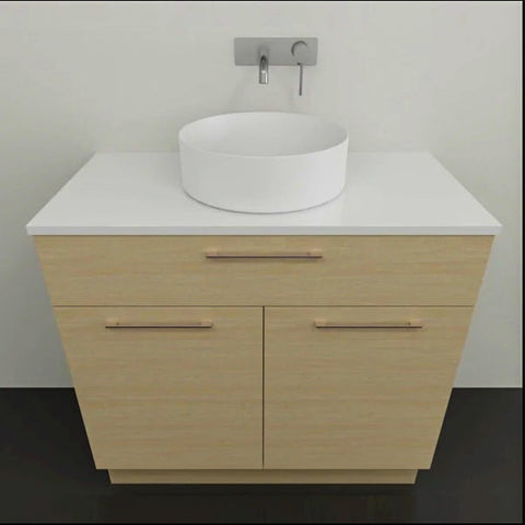 Taylor Floor Standing Vanity with Silksurface Top & White Gloss Above Counter Basin-Vanities-Timberline-L 900mm Centre Bowl-place-and-palette