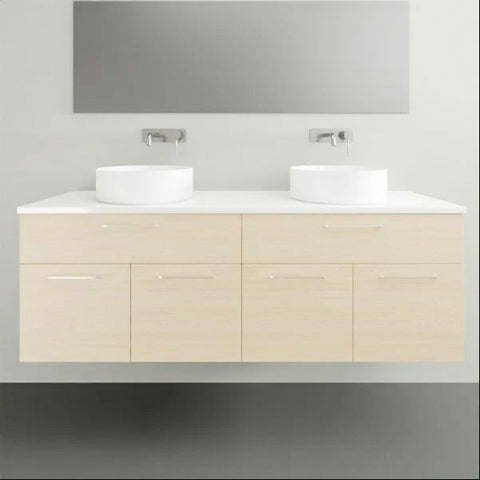 Taylor Wall Hung Vanity with Silksurface Top & White Gloss Above Counter Basin-Vanities-Timberline-L 1500mm Double Bowl-place-and-palette