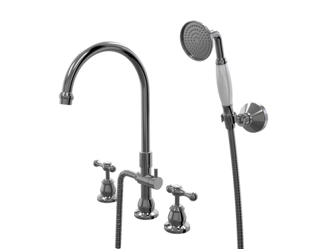 Showers ParTaps Tudor Lever Spa Set Hob Swivel Divertor Set with Handshower & Bracket - Ceramic Disc Colour: Black Sapphire Place & Palette