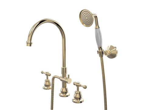 Showers ParTaps Tudor Lever Spa Set Hob Swivel Divertor Set with Handshower & Bracket - Ceramic Disc Colour: Brass Gold Place & Palette