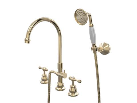 Showers ParTaps Tudor Lever Spa Set Hob Swivel Divertor Set with Handshower & Bracket - Ceramic Disc Colour: Brushed Brass Gold Place & Palette