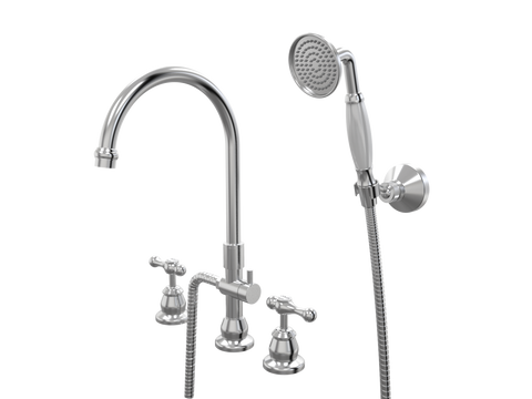 Showers ParTaps Tudor Lever Spa Set Hob Swivel Divertor Set with Handshower & Bracket - Ceramic Disc Colour: Brushed Chrome Place & Palette