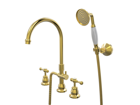 Showers ParTaps Tudor Lever Spa Set Hob Swivel Divertor Set with Handshower & Bracket - Ceramic Disc Colour: Brushed Gold Place & Palette