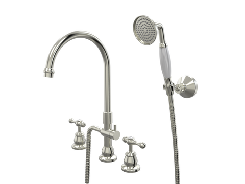 Showers ParTaps Tudor Lever Spa Set Hob Swivel Divertor Set with Handshower & Bracket - Ceramic Disc Colour: Brushed Nickel Place & Palette