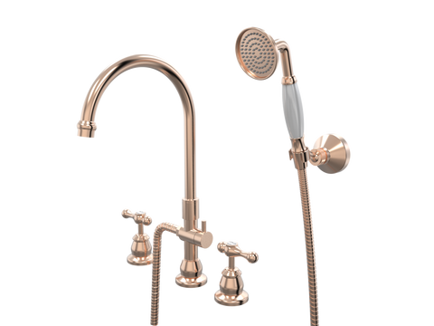 Showers ParTaps Tudor Lever Spa Set Hob Swivel Divertor Set with Handshower & Bracket - Ceramic Disc Colour: Brushed Rose Gold Place & Palette