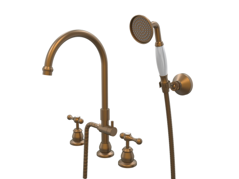 Showers ParTaps Tudor Lever Spa Set Hob Swivel Divertor Set with Handshower & Bracket - Ceramic Disc Colour: Burnished Place & Palette