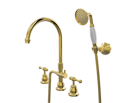 Showers ParTaps Tudor Lever Spa Set Hob Swivel Divertor Set with Handshower & Bracket - Ceramic Disc Colour: Gold Place & Palette