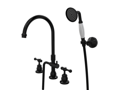 Showers ParTaps Tudor Lever Spa Set Hob Swivel Divertor Set with Handshower & Bracket - Ceramic Disc Colour: Midnight Black Place & Palette