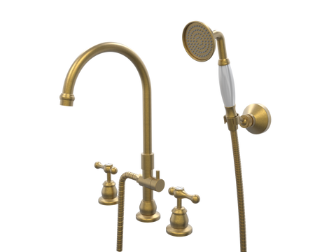 Showers ParTaps Tudor Lever Spa Set Hob Swivel Divertor Set with Handshower & Bracket - Ceramic Disc Colour: Rumbled Brass Place & Palette