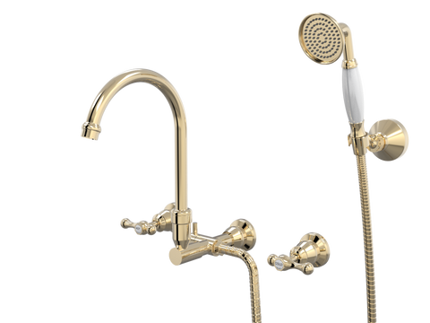 Showers ParTaps Tudor Lever Spa Set Wall Swivel Divertor Set with Handshower & Bracket - Ceramic Disc Colour: Brass Gold Place & Palette