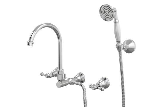 Showers ParTaps Tudor Lever Spa Set Wall Swivel Divertor Set with Handshower & Bracket - Ceramic Disc Colour: Brushed Chrome Place & Palette