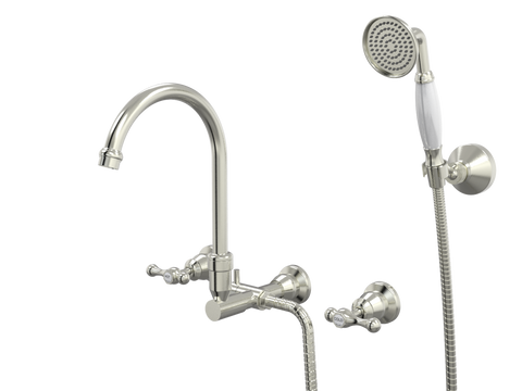 Showers ParTaps Tudor Lever Spa Set Wall Swivel Divertor Set with Handshower & Bracket - Ceramic Disc Colour: Brushed Nickel Place & Palette