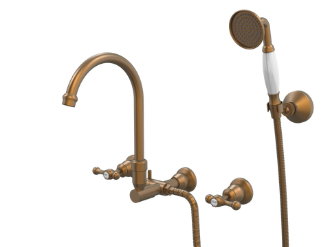 Showers ParTaps Tudor Lever Spa Set Wall Swivel Divertor Set with Handshower & Bracket - Ceramic Disc Colour: Burnished Place & Palette