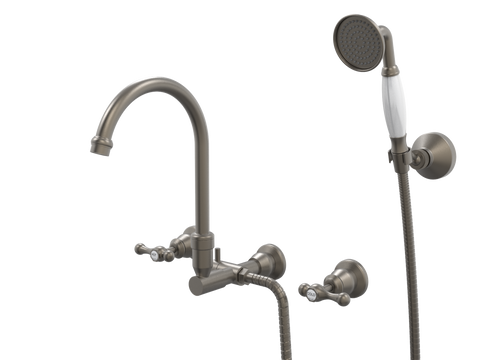 Showers ParTaps Tudor Lever Spa Set Wall Swivel Divertor Set with Handshower & Bracket - Ceramic Disc Colour: Gunmetal Place & Palette