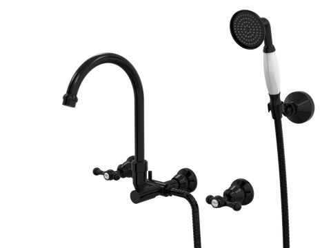 Showers ParTaps Tudor Lever Spa Set Wall Swivel Divertor Set with Handshower & Bracket - Ceramic Disc Colour: Midnight Black Place & Palette