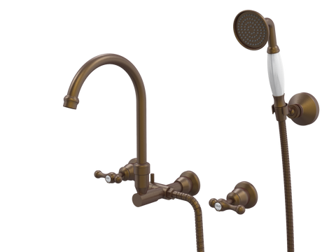 Showers ParTaps Tudor Lever Spa Set Wall Swivel Divertor Set with Handshower & Bracket - Ceramic Disc Colour: Native Brass Place & Palette