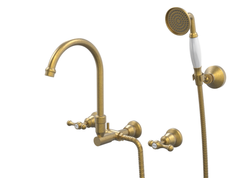 Showers ParTaps Tudor Lever Spa Set Wall Swivel Divertor Set with Handshower & Bracket - Ceramic Disc Colour: Rumbled Brass Place & Palette