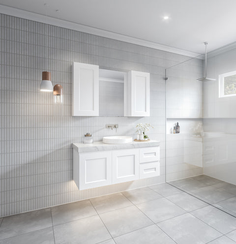 Victoria Wall Hung Vanity with Silksurface Top & White Gloss Above Counter Basin-Vanities-Timberline-place-and-palette