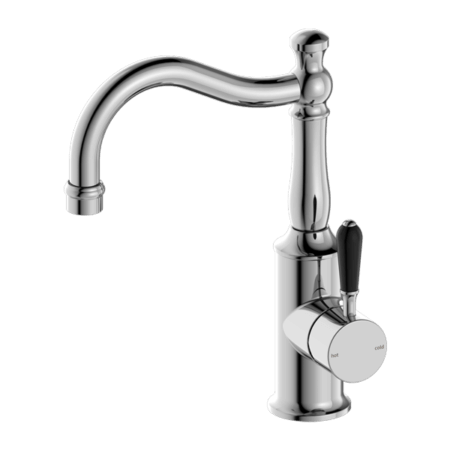 Tapware Nero York Basin Mixer Hook Spout With Black Porcelain Lever Colour: Chrome Place & Palette