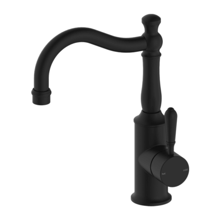 Tapware Nero York Basin Mixer Hook Spout With Metal Lever Colour: Matte Black Place & Palette