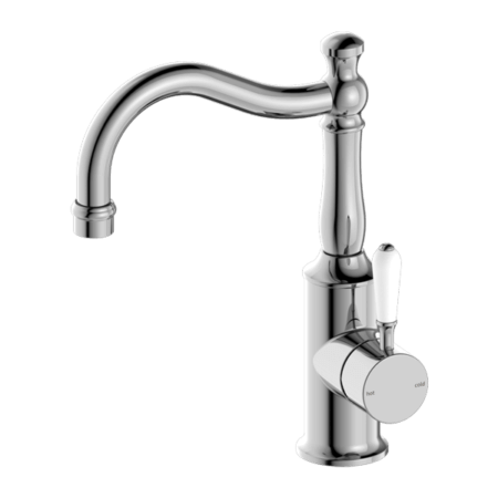 Tapware Nero York Basin Mixer Hook Spout With White Porcelain Lever Colour: Chrome Place & Palette