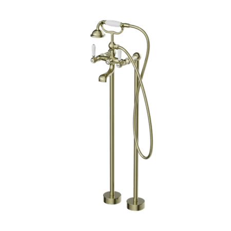 Showers Nero York Freestanding Bath Mixer With White Porcelain Hand Shower Colour: Aged Brass Place & Palette