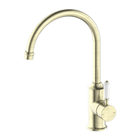 Tapware Nero York Kitchen Mixer Gooseneck Spout With White Porcelain Lever Colour: Aged Brass Place & Palette