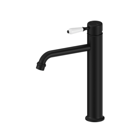 Tapware Nero York Straight Tall Basin Mixer With White Porcelain Lever Colour: Matte Black Place & Palette