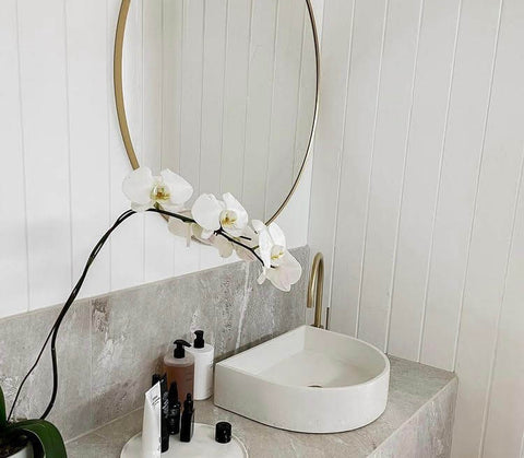 Basins Sticks & Stone Co Concrete Polished Half Moon Basin Colour: Whitehaven Place & Palette