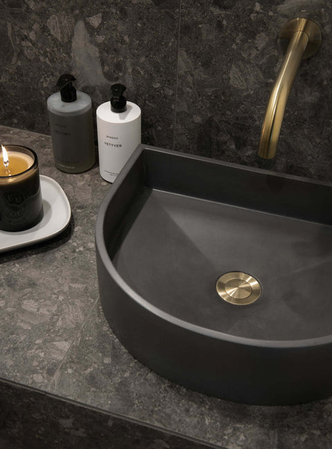 Basins Sticks & Stone Co Concrete Polished Half Moon Basin Colour: Whitehaven Place & Palette