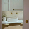 Basins Sticks & Stone Co Concrete Polished Half Moon Basin Colour: Whitehaven Place & Palette